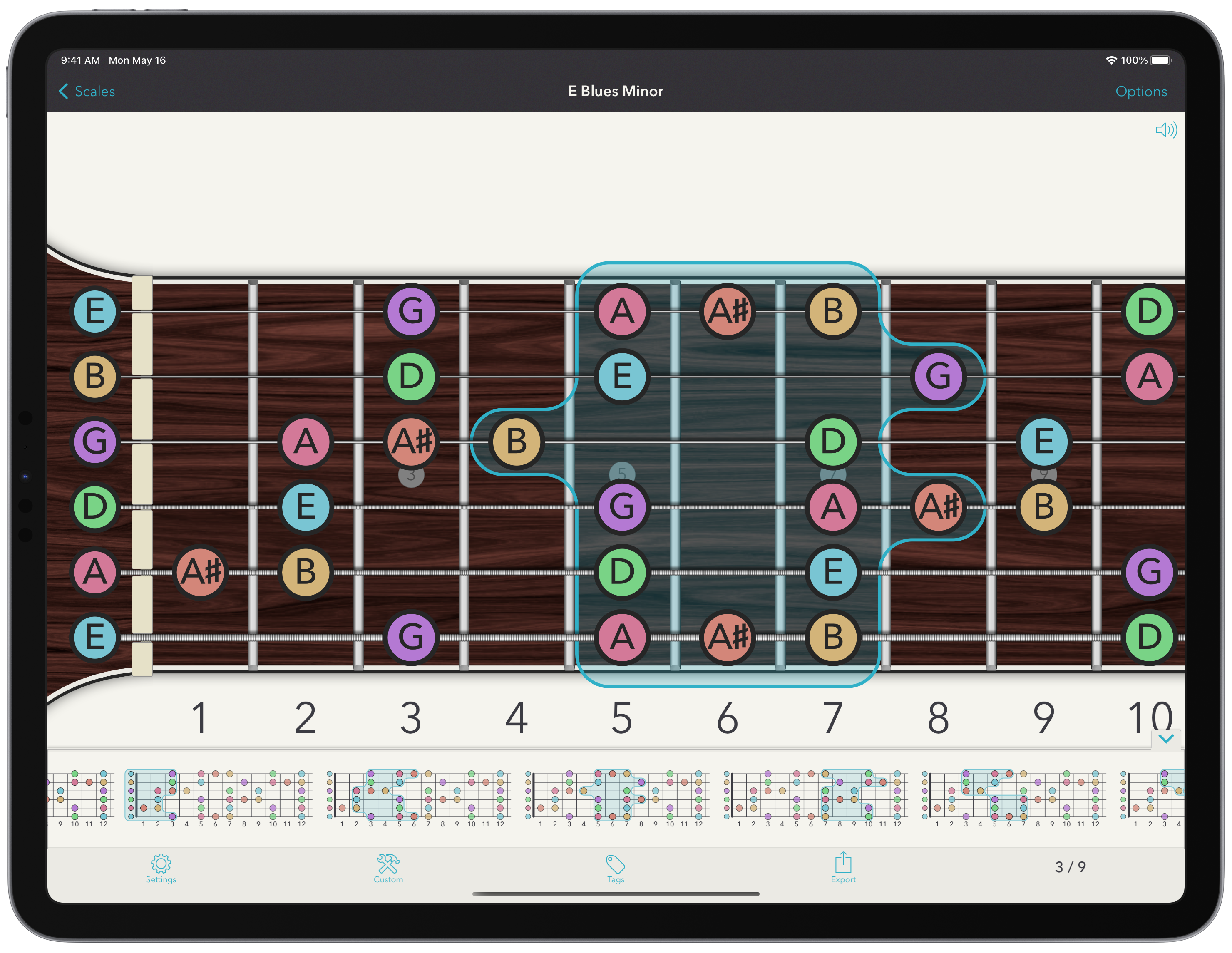 Scale fingering on a tablet