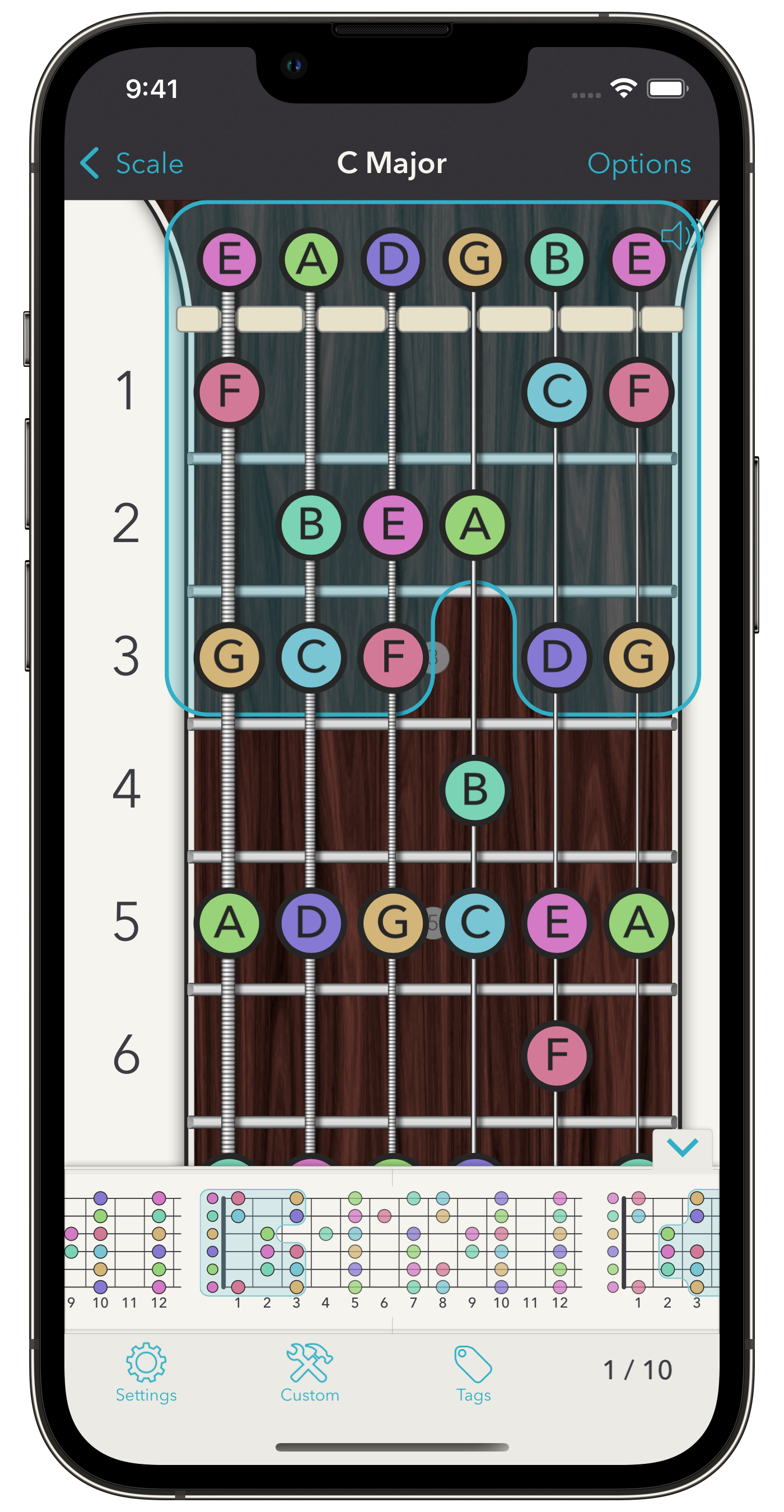 Custom scale fingering button